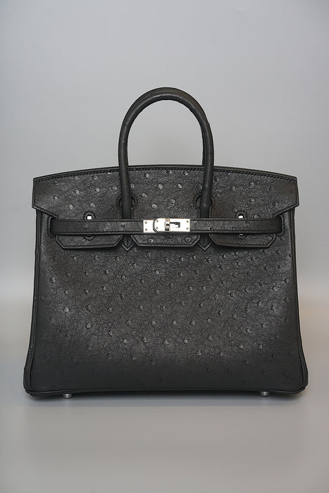 Hermes Birkin 25 in Black Ostrich Phw (Brand New)
