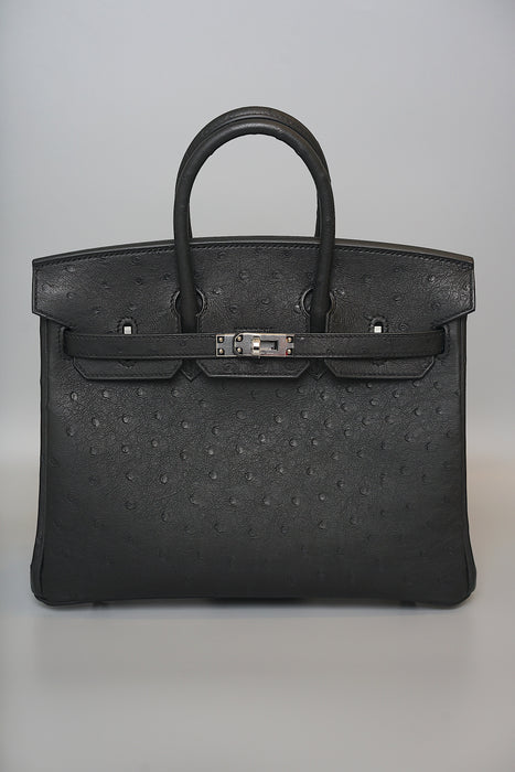 Hermes Birkin 25 in Black Ostrich Phw (Brand New)