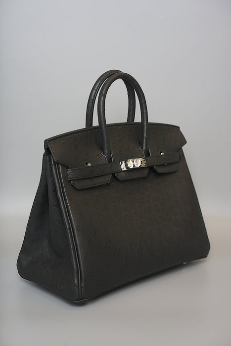 Hermes Birkin 25 in Black Ostrich Phw (Brand New)