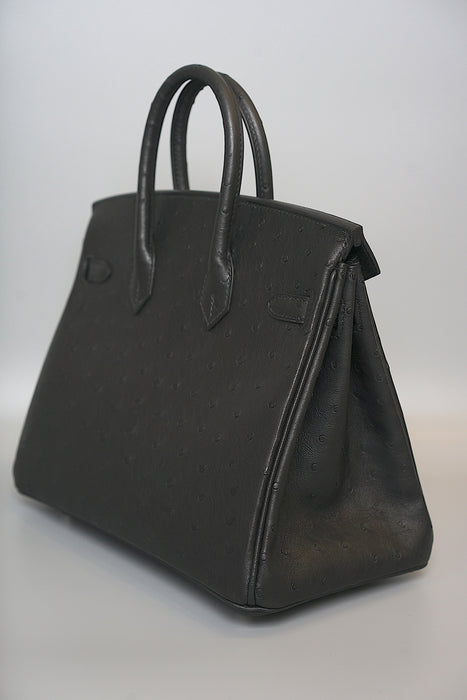 Hermes Birkin 25 in Black Ostrich Phw (Brand New)