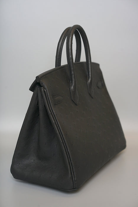 Hermes Birkin 25 in Black Ostrich Phw (Brand New)