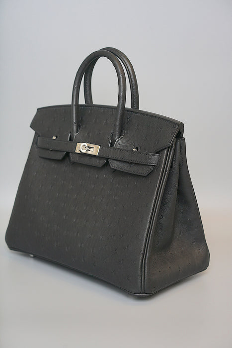 Hermes Birkin 25 in Black Ostrich Phw (Brand New)