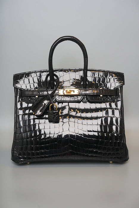 Hermes Birkin 25 in Black Shiny Niloticus Ghw (Brand New)