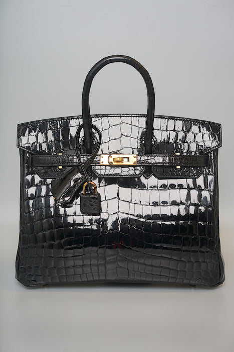 Hermes Birkin 25 in Black Shiny Niloticus Ghw (Brand New)
