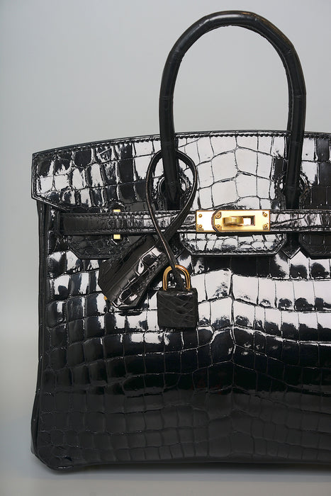 Hermes Birkin 25 in Black Shiny Niloticus Ghw (Brand New)