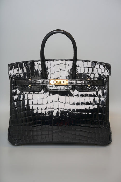 Hermes Birkin 25 in Black Shiny Niloticus Ghw (Brand New)
