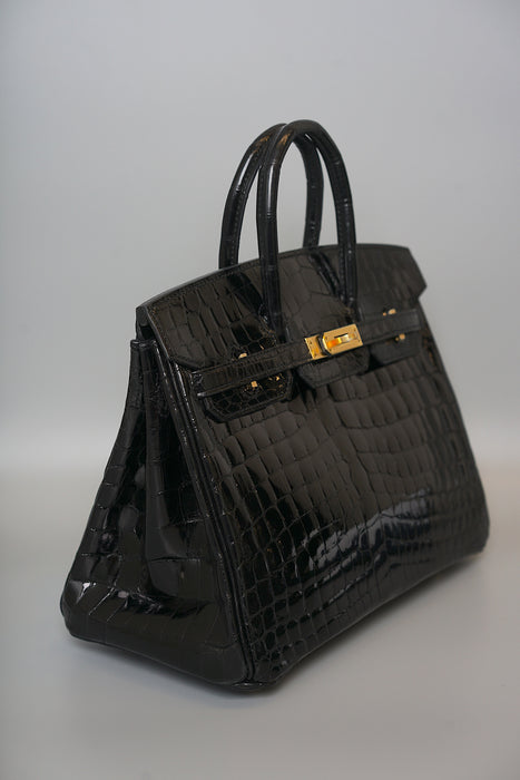 Hermes Birkin 25 in Black Shiny Niloticus Ghw (Brand New)
