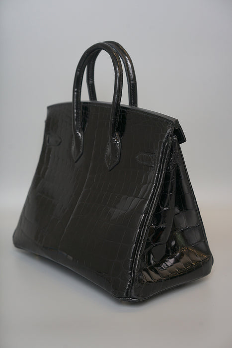 Hermes Birkin 25 in Black Shiny Niloticus Ghw (Brand New)