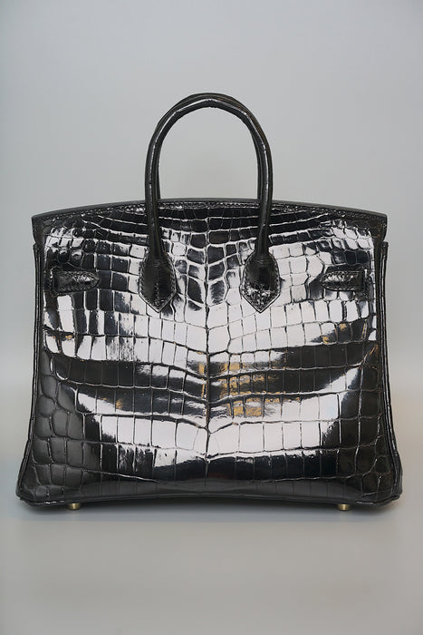 Hermes Birkin 25 in Black Shiny Niloticus Ghw (Brand New)