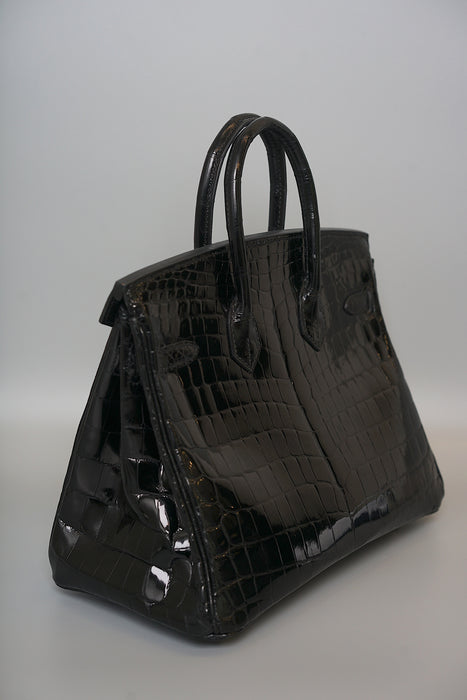 Hermes Birkin 25 in Black Shiny Niloticus Ghw (Brand New)