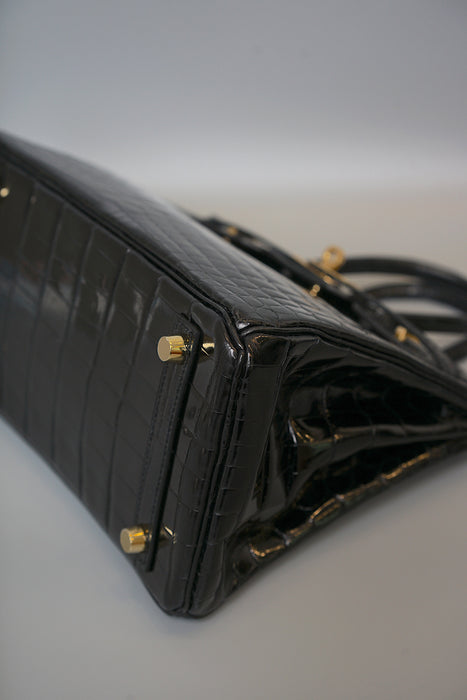 Hermes Birkin 25 in Black Shiny Niloticus Ghw (Brand New)
