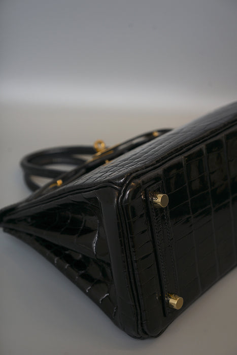 Hermes Birkin 25 in Black Shiny Niloticus Ghw (Brand New)