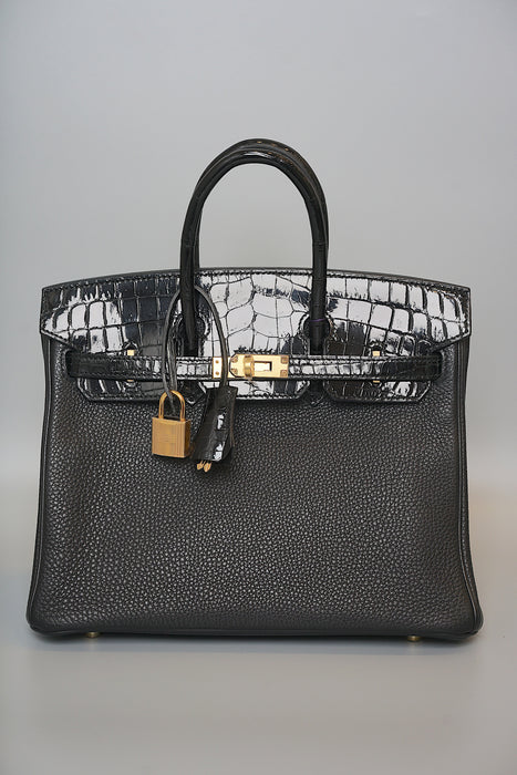 Hermes Birkin 25 Touch in Black Shiny Niloticus x Togo Ghw (Brand New)