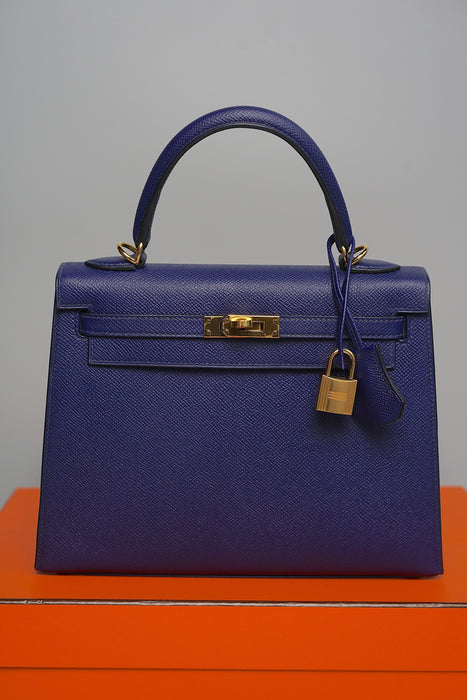 Hermes Kelly 25 in Blue Encre Epsom Ghw