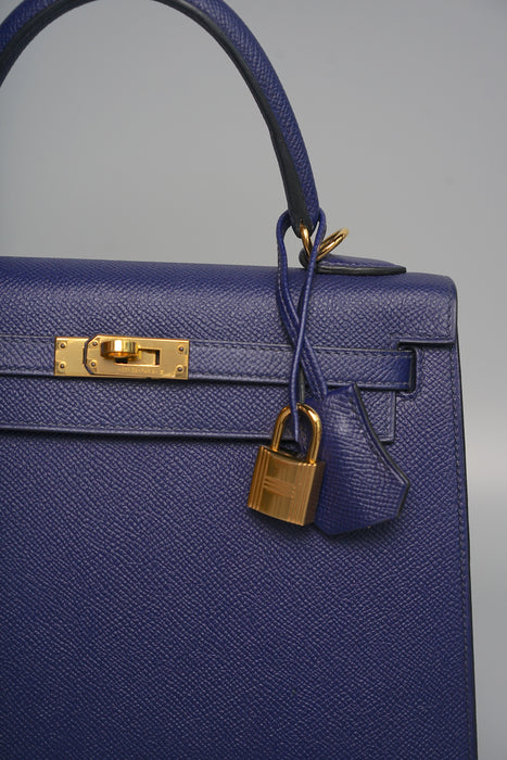 Hermes Kelly 25 in Blue Encre Epsom Ghw