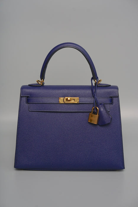 Hermes Kelly 25 in Blue Encre Epsom Ghw