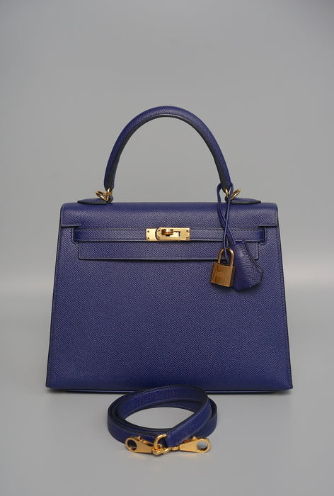 Hermes Kelly 25 in Blue Encre Epsom Ghw