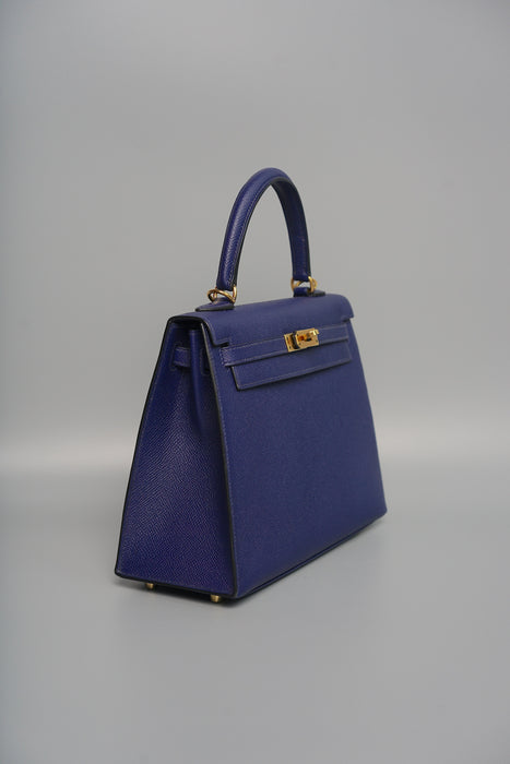 Hermes Kelly 25 in Blue Encre Epsom Ghw