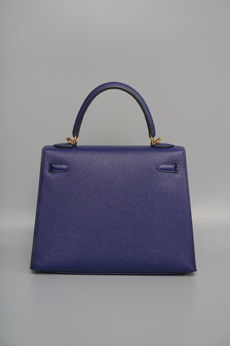Hermes Kelly 25 in Blue Encre Epsom Ghw