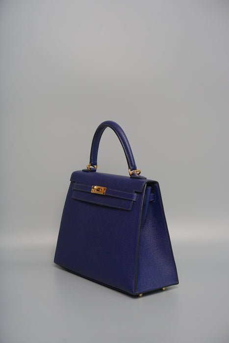 Hermes Kelly 25 in Blue Encre Epsom Ghw