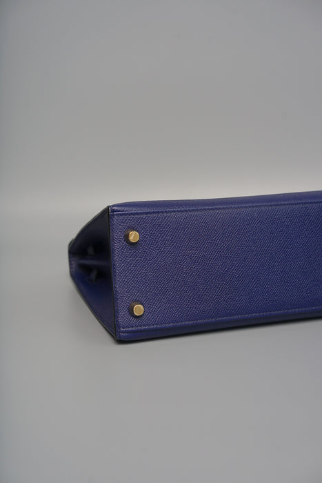 Hermes Kelly 25 in Blue Encre Epsom Ghw