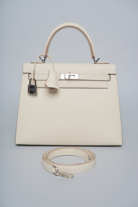 Hermes Kelly 25 in Craie Epsom Phw