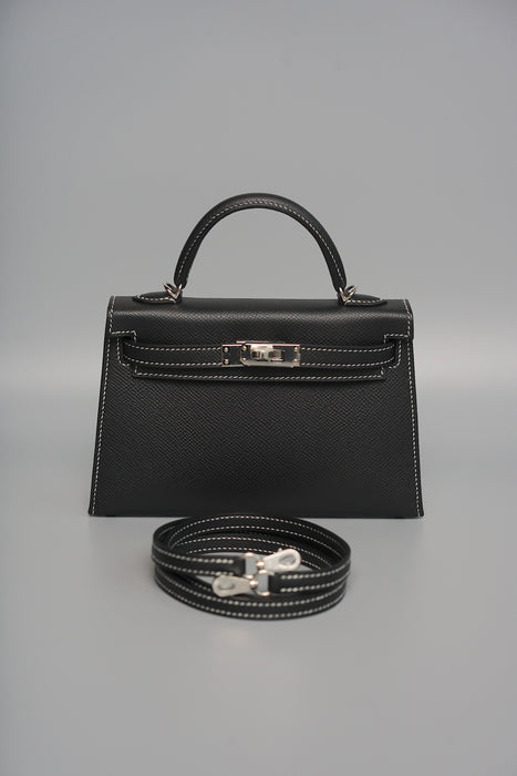 Hermes Kelly 20 HSS in Black Epsom Interior Gris Perle Phw (Brand New）