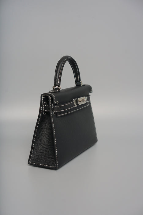 Hermes Kelly 20 HSS in Black Epsom Interior Gris Perle Phw (Brand New）