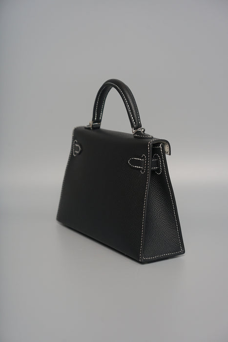 Hermes Kelly 20 HSS in Black Epsom Interior Gris Perle Phw (Brand New）