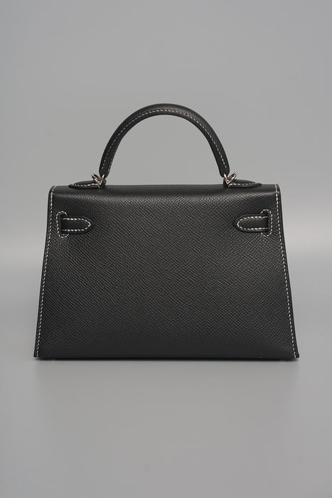 Hermes Kelly 20 HSS in Black Epsom Interior Gris Perle Phw (Brand New）