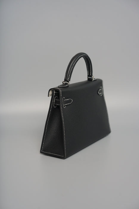 Hermes Kelly 20 HSS in Black Epsom Interior Gris Perle Phw (Brand New）