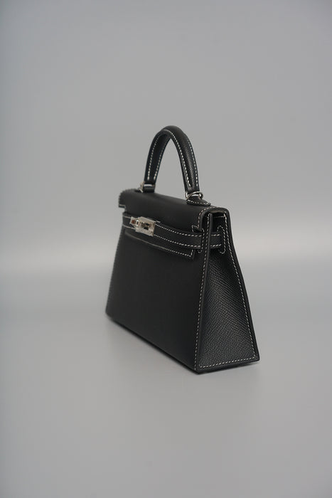 Hermes Kelly 20 HSS in Black Epsom Interior Gris Perle Phw (Brand New）