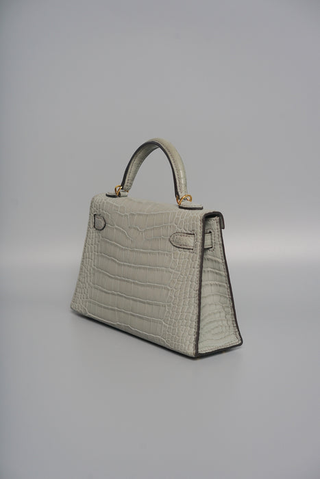 Hermes Kelly 20 in Gris Ciment Matte Alligator Ghw (Brand New)