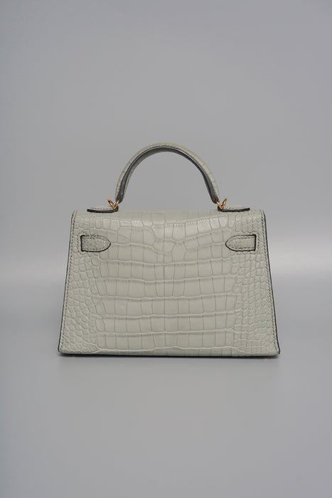 Hermes Kelly 20 in Gris Ciment Matte Alligator Ghw (Brand New)