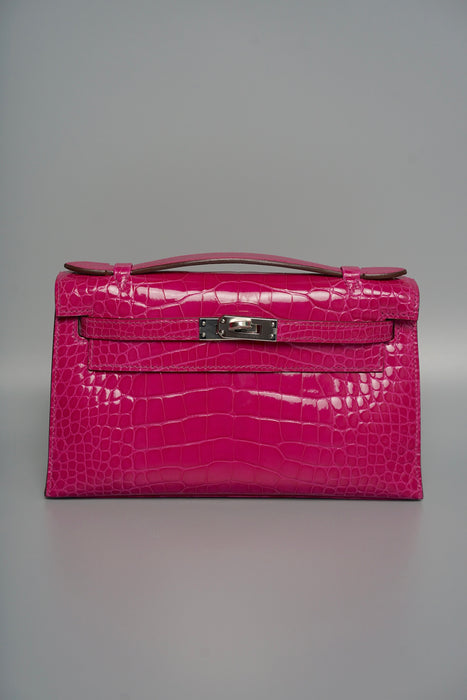 Hermes Kelly Pochette in Rose Scheherazade Shiny Phw