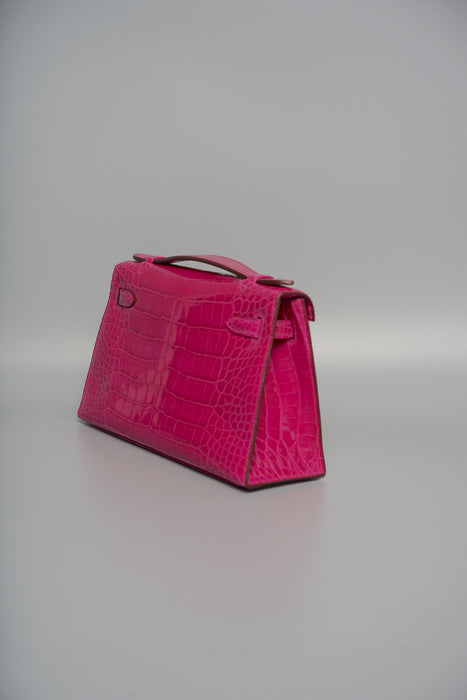 Hermes Kelly Pochette in Rose Scheherazade Shiny Phw