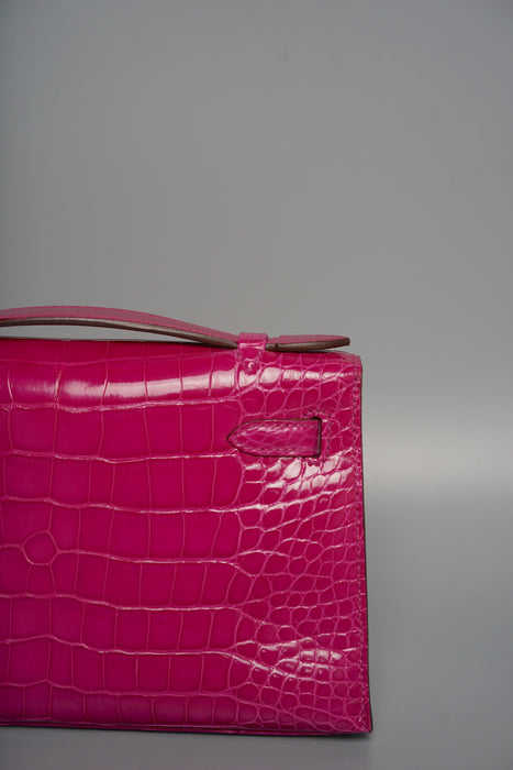 Hermes Kelly Pochette in Rose Scheherazade Shiny Phw