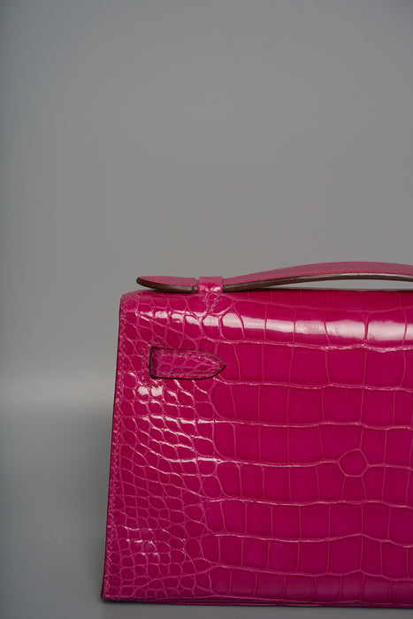Hermes Kelly Pochette in Rose Scheherazade Shiny Phw