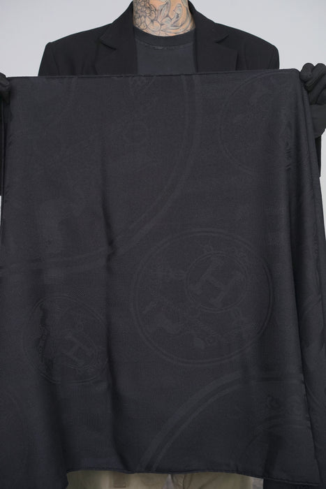 ⁠Hermes Silk Cashmere 140 H Logo Print in Black
