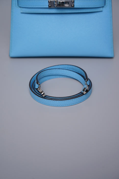 Hermes Kelly 20 in Blue Celeste Epsom Phw