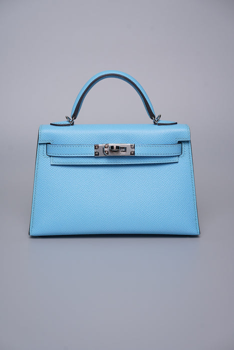 Hermes Kelly 20 in Blue Celeste Epsom Phw