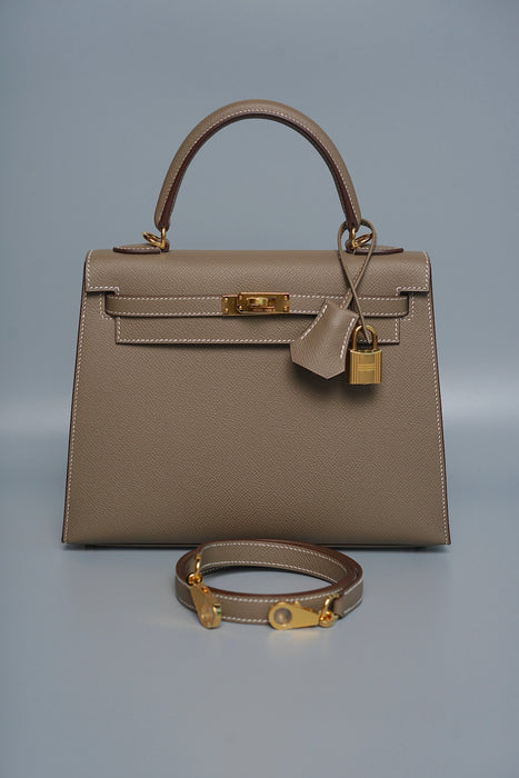 Hermes Kelly 25 in Etoupe Ghw (Brand New)