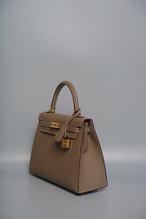 Hermes Kelly 25 in Etoupe Ghw (Brand New)