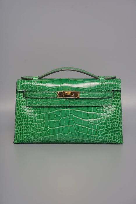 Hermes Kelly Pochette in Catus Shiny Alligator Ghw