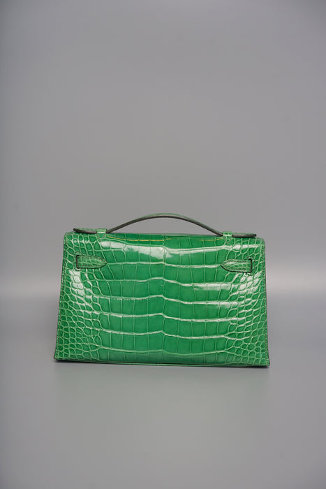Hermes Kelly Pochette in Catus Shiny Alligator Ghw