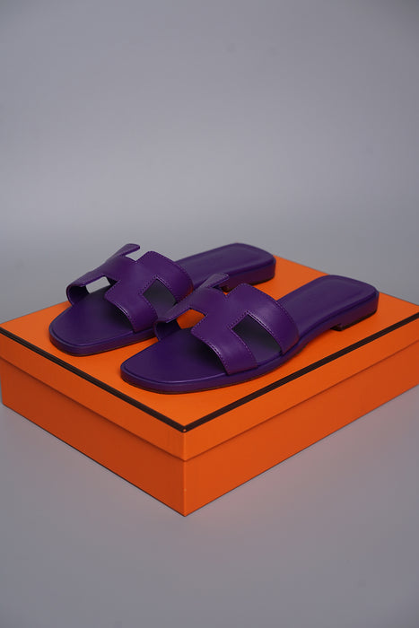 Hermes Oran Sandals in Violet Majorette Size 37.5 (Brand New)