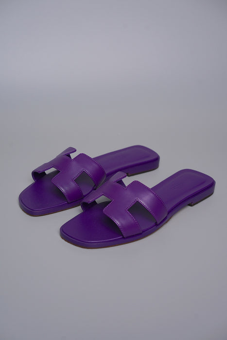 Hermes Oran Sandals in Violet Majorette Size 37.5 (Brand New)