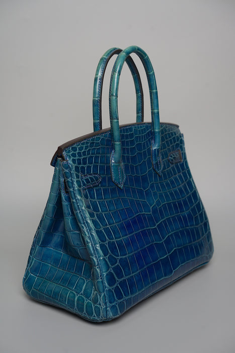 Hermes Birkin 30 blue sapphire shiny nilo ghw