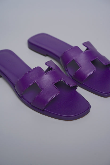 Hermes Oran Sandals in Violet Majorette Size 37.5 (Brand New)