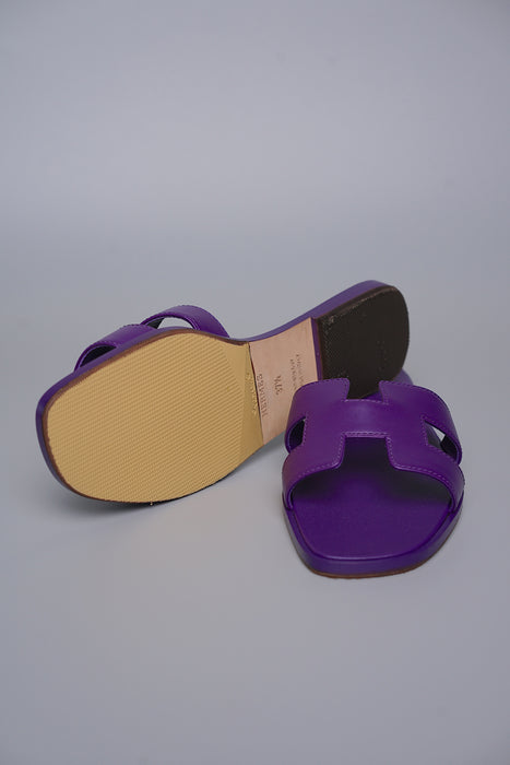 Hermes Oran Sandals in Violet Majorette Size 37.5 (Brand New)